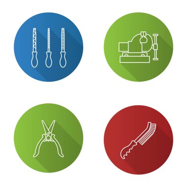 İnşaat araçları düz doğrusal uzun gölge Icons set