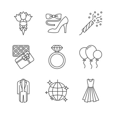 Parti aksesuarları doğrusal Icons set