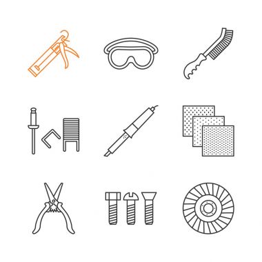 İnşaat araçları doğrusal Icons set