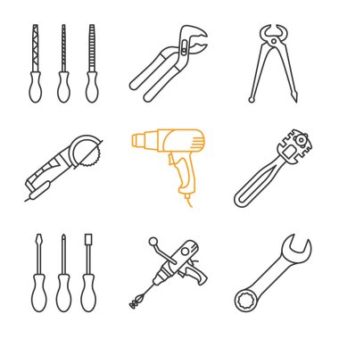 İnşaat araçları doğrusal Icons set