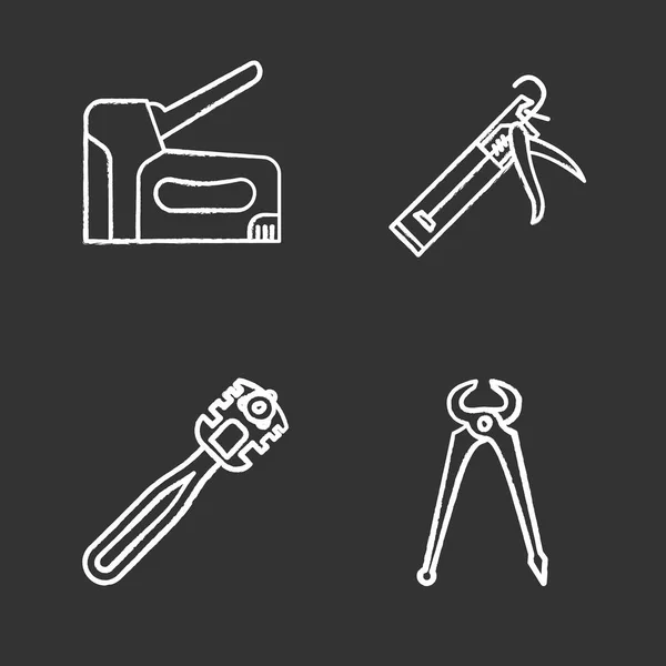 Construction tools chalk icons set — Stock Vector