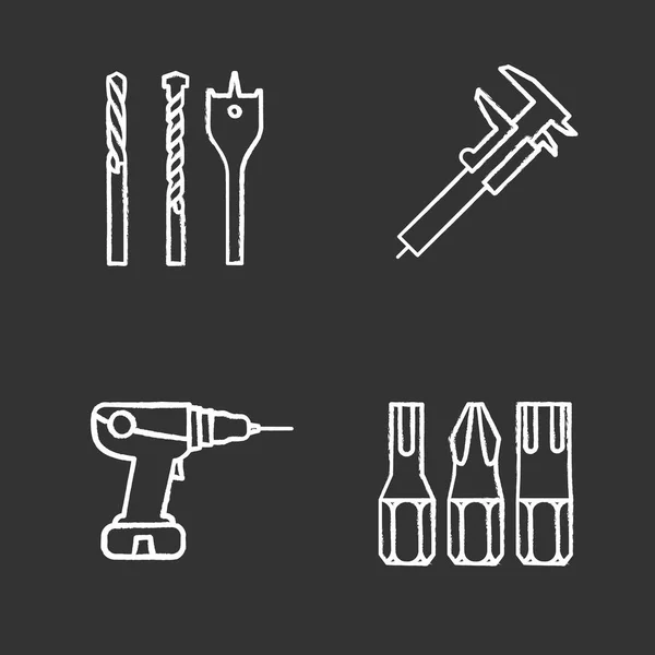 Herramientas de construcción iconos de tiza conjunto — Vector de stock