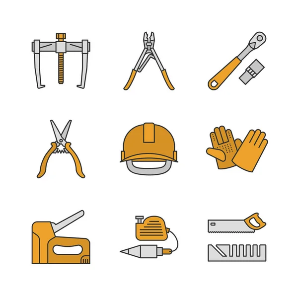 Hulpmiddelen van de bouw kleur icons set — Stockvector