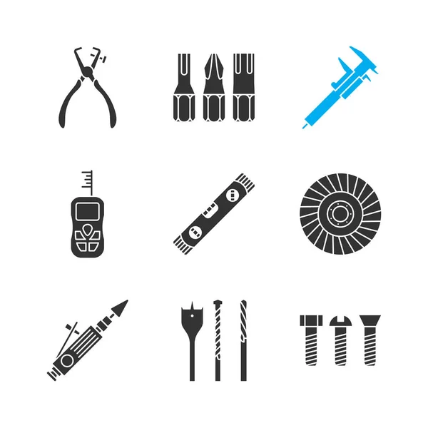 İnşaat araçları glif Icons set — Stok Vektör