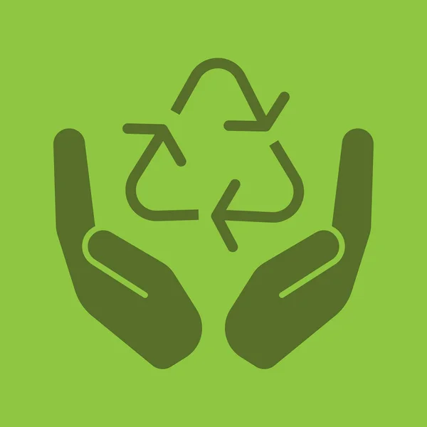 Palmas abiertas con signo de reciclaje — Vector de stock