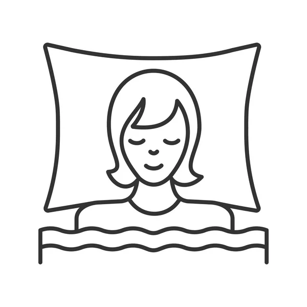 Спляча жінка в ліжку значок — стоковий вектор