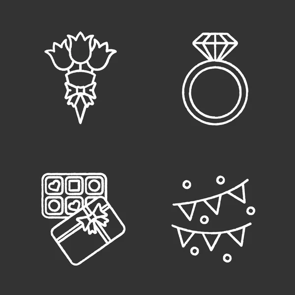 Verjaardag partij accessoires krijt icons set — Stockvector