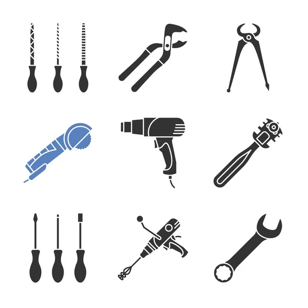 Construction tools glyph icons set — Stock Vector