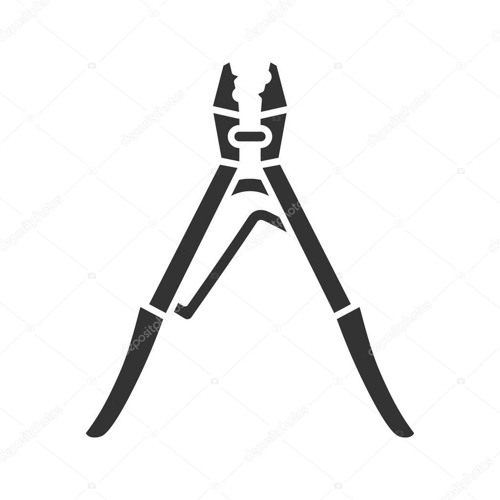 Crimping tool glyph icon. Silhouette symbol. Negative space. Vector isolated illustration