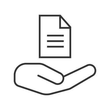 Açık el ile dosya doğrusal simgesi. İnce hat illüstrasyon. Bilgilere erişim. Ücretsiz veri. Kontur sembolü. Çizim vektör izole anahat