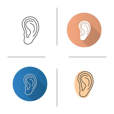 İnsan kulağının simgesi. Tasarım, doğrusal düz ve stilleri renk. İzole vektör çizimler