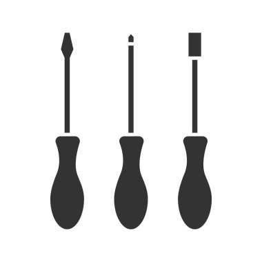 Tornavidalar glif simge kümesi. Siluet simge. Turn-vida. Negatif alan. İzole vektör çizim