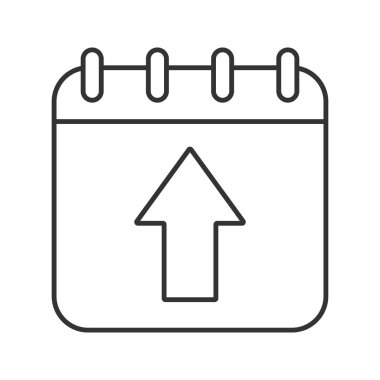 Doğrusal takvim simgesini yüklemek. İnce hat illüstrasyon. Yukarı ok takvim sayfası ile. Kontur sembolü. Çizim vektör izole anahat