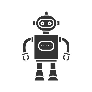 Oyuncak robot glif simgesi. Siluet simge. Negatif alan. İzole vektör çizim