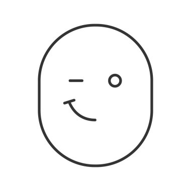 Gülümseme doğrusal simge göz kırpıyor. İnce hat illüstrasyon. Mutlu ve komik bir yüz. Kontur sembolü. Çizim vektör izole anahat