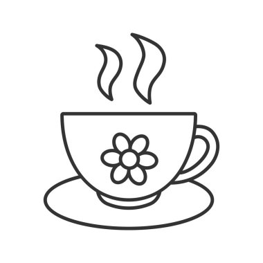 Bir fincan bitki çayı doğrusal simgesi. İnce hat illüstrasyon. Kontur sembolü. Çizim vektör izole anahat
