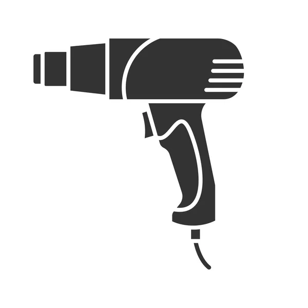 熱銃グリフ アイコン シルエットのシンボル 熱い空気銃 否定的なスペース 分離したベクトル図 — ストックベクタ