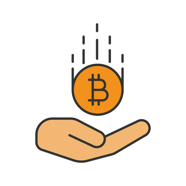 Open Hand Bitcoin Color Icon Isolated Vector Illustration — Stock Vector