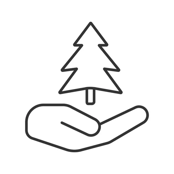 Ανοιχτό Χέρι Γραμμική Εικόνα Δέντρο Έλατο Διάσωση Των Δασικών Εκτάσεων — Διανυσματικό Αρχείο