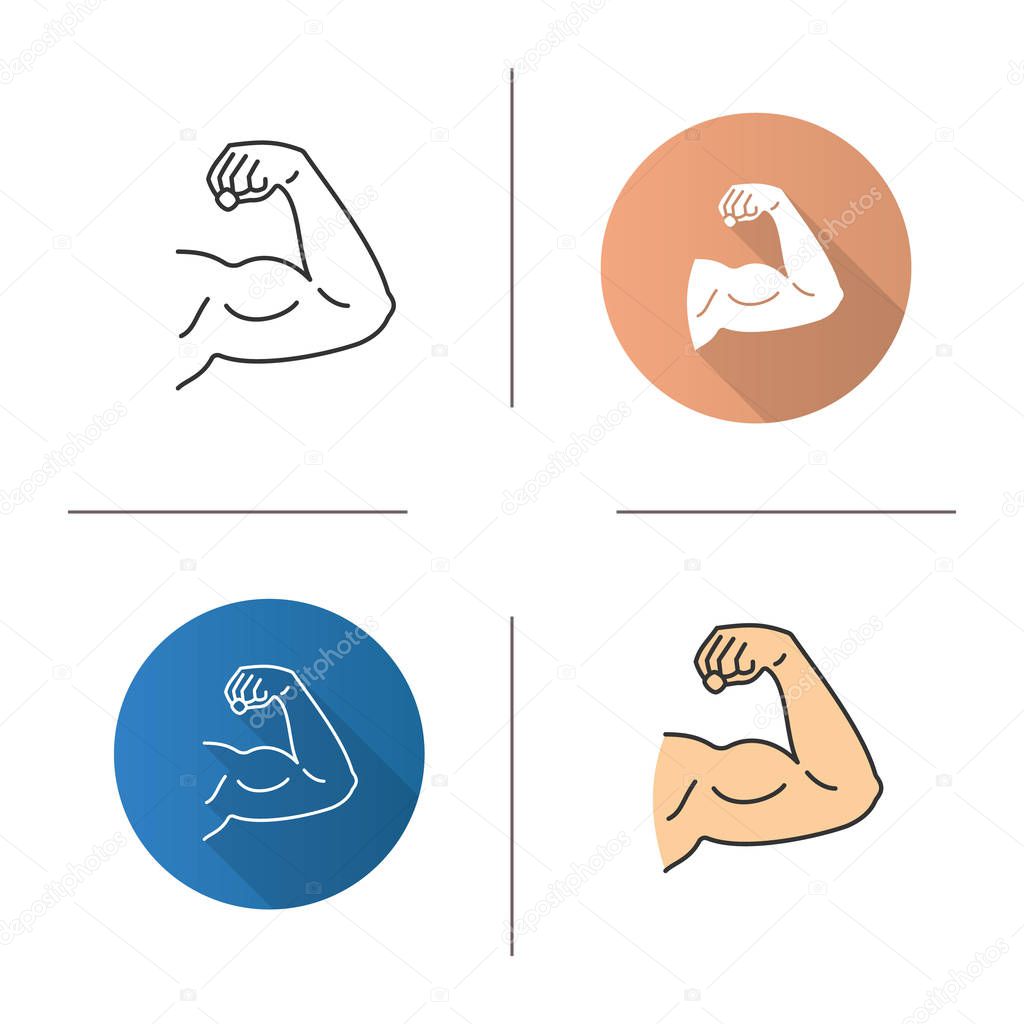 Male bicep icon. Flat design, linear and color styles. Isolated vector illustrations