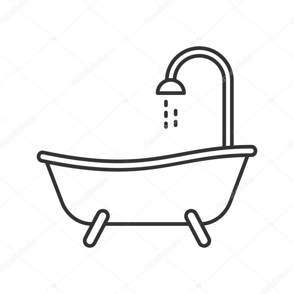 Bathtub linear icon. Thin line illustration. Bath. Contour symbol. Vector isolated outline drawing