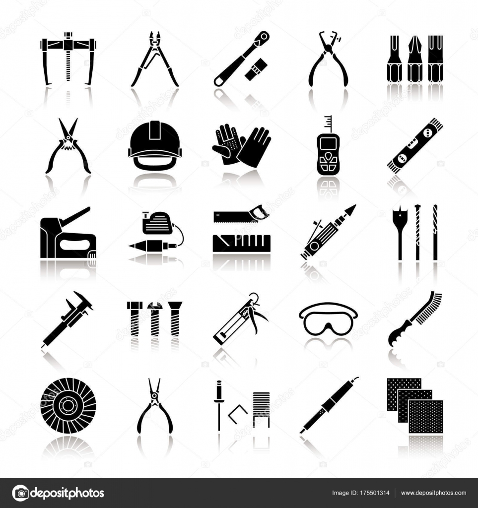 Construction Tools Drop Shadow Black Glyph Icons Set Renovation Repair Stock Vector Image By C Bsd