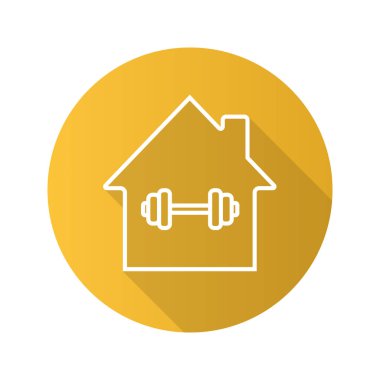 Ev spor eğitim düz doğrusal uzun gölge idolü. Spor salonu halter içinde olan ev. Vektör anahat simgesini