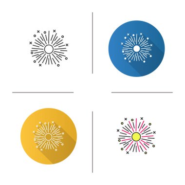 Havai fişek simgesi. Tasarım, doğrusal düz ve stilleri renk. Piroteknik, havai fişek. İzole vektör çizimler