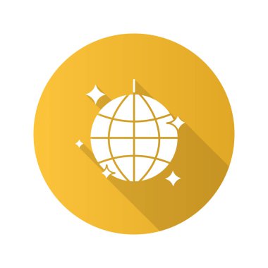 Disko topu düz tasarım uzun gölge glif simgesi. Vektör siluet çizimi