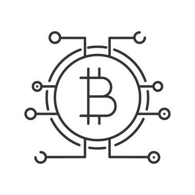 Bitcoin doğrusal simgesi. Online Bankacılık. İnce hat illüstrasyon. Bitcoin ödeme. Kontur sembolü. Çizim vektör izole anahat