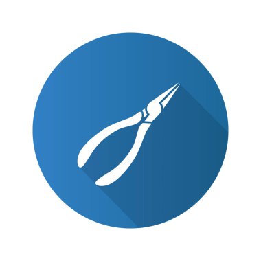 Sivri uçlu pense düz tasarım uzun gölge glif simgesi. Vektör siluet çizimi