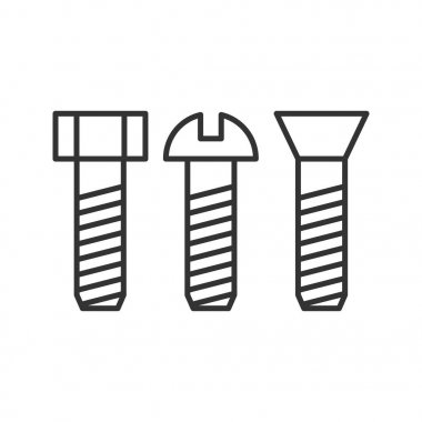 Metal doğrusal simgesi cıvata. Erkek vida. İnce hat illüstrasyon. Metal mallar. Kontur sembolü. Çizim vektör izole anahat