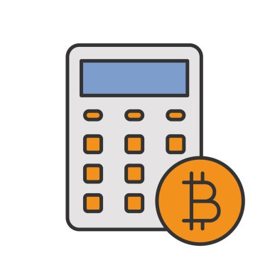 Bitcoin hesap makinesi renk simgesi. İzole vektör çizim