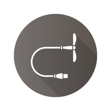 USB fan düz tasarım uzun gölge glif simgesi. Mini soğutucu. Vektör siluet çizimi