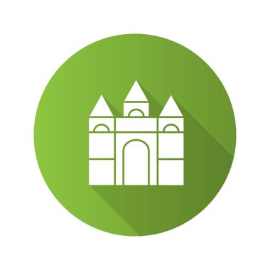 Kale yapı taşları düz tasarım uzun gölge glif simgesi. Vektör siluet çizimi