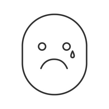 Teary gülümseme doğrusal simgesi. İnce hat illüstrasyon. Ağlayan surat. Kontur sembolü. Çizim vektör izole anahat