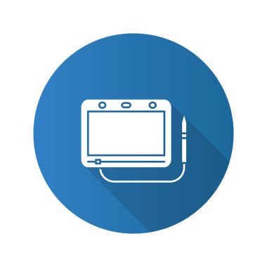 Manyetik çizim kurulu düz tasarım uzun gölge glif simgesi. Vektör siluet çizimi