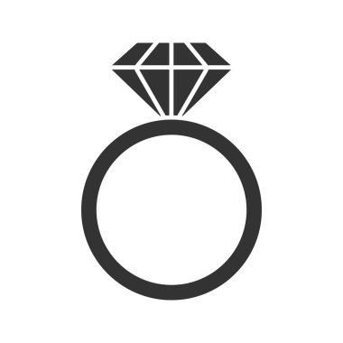 Elmas glif simgesi ile halka. Siluet simge. Nikah yüzüğü. Negatif alan. İzole vektör çizim