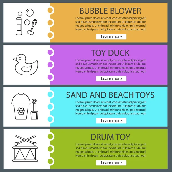 Kinderen Speelgoed Web Banner Sjablonen Set Bubble Blower Rubber Duck — Stockvector