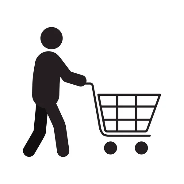 Man Met Het Winkelen Kar Silhouet Pictogram Aankoop Supermarkt Geïsoleerde — Stockvector