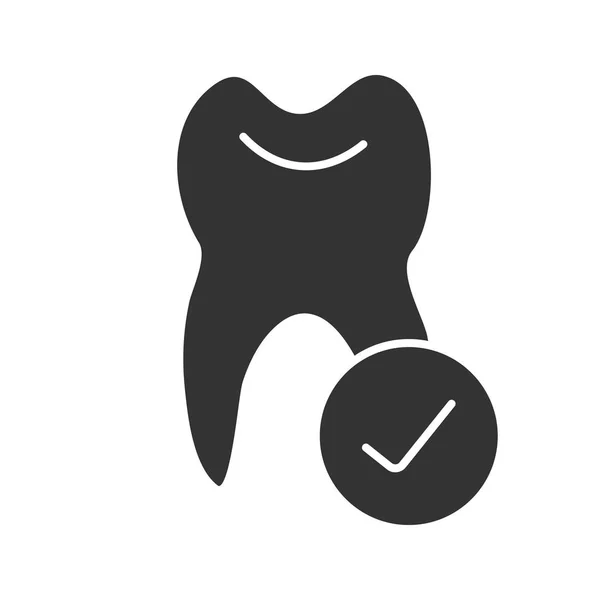 Onay Işareti Karakter Simgesi Ile Diş Siluet Simge Sağlıklı Dişler — Stok Vektör