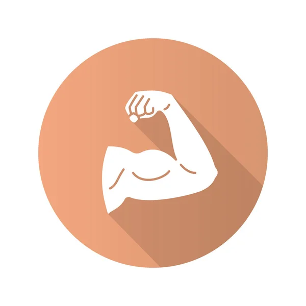 Mannelijke Biceps Platte Ontwerp Lange Schaduw Glyph Pictogram Vectorillustratie Silhouet — Stockvector
