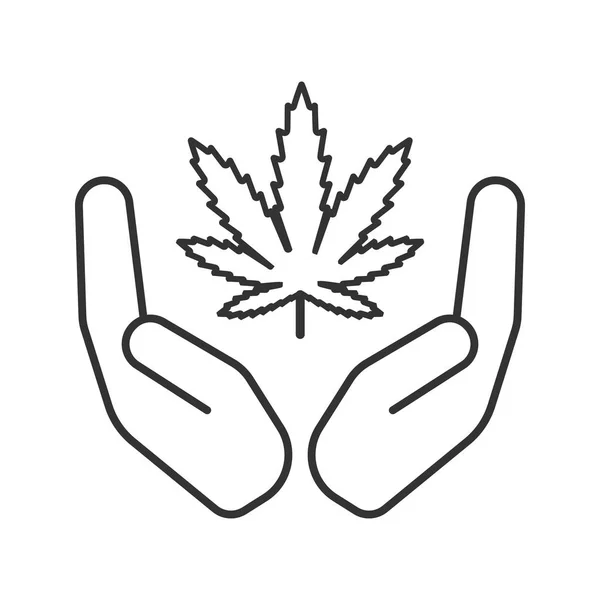 Buka Telapak Tangan Dengan Ganja Daun Ikon Linear Legalisasi Ganja Stok Vektor