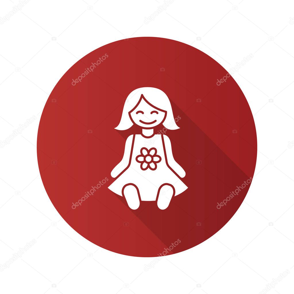 Baby doll flat design long shadow glyph icon. Vector silhouette illustration