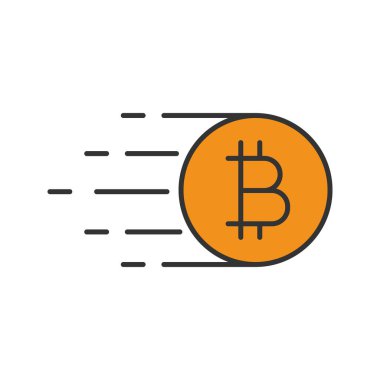 Uçan bitcoin renk simgesi. Cryptocurrency. İzole vektör çizim