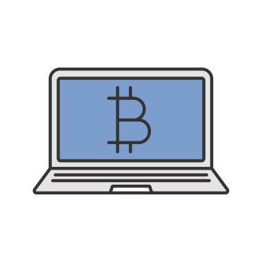Bitcoin dijital cüzdan renk simgesi. Cryptocurrency. Dizüstü bitcoin işareti ile. İzole vektör çizim