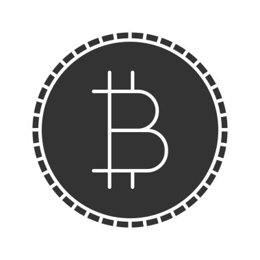 Bitcoin glif simgesi. Siluet simge. Cryptocurrency. Negatif alan. İzole vektör çizim