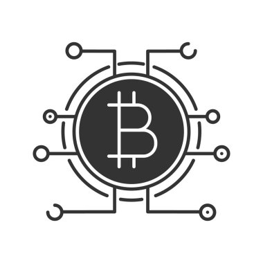 Bitcoin glif simgesi. Siluet simge. Online Bankacılık. Bitcoin ödeme. Negatif alan. İzole vektör çizim