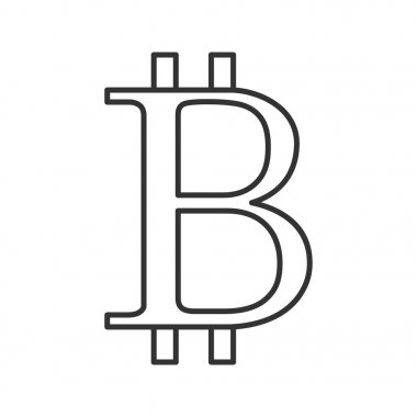 Bitcoin işareti doğrusal simgesi. Cryptocurrency. Kontur sembolü. İnce hat illüstrasyon. Çizim vektör izole anahat