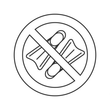 Palet doğrusal simgesi işaretiyle yasak. İnce hat illüstrasyon. Herhangi bir dalış yasak. Kontur sembolü durdurmak. Çizim vektör izole anahat